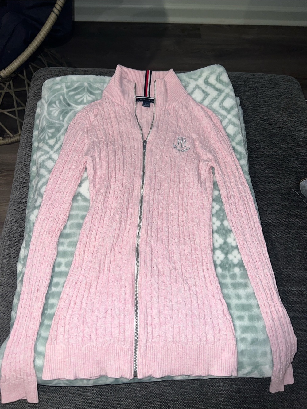 Tommy Hilfiger Light Pink Cable-Knit Zip Cardigan